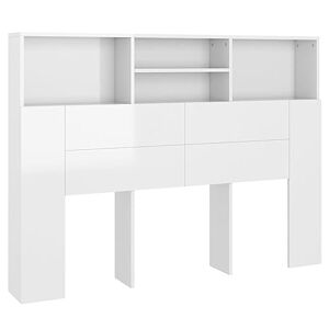 vidaXL Armoire de Tête de Lit Murale Meuble de Chambre à Coucher Tête de Lit avec Rangement Accessoire de Lit Intérieur Blanc Brillant 140x19x103,5 cm - Publicité