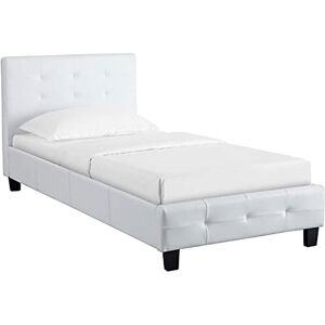 IDIMEX Lit Simple pour Adulte ou Enfant Reve Couchage 90 x 190 cm avec sommier 1 Place / 1 Personne, tête et Pied de lit capitonnés, revêtement synthétique Blanc - Publicité