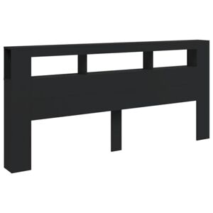 vidaXL Tête de Lit à LED, Panneau avec Rangement, Accessoire de Lit, Tête de Cadre de Lit Chambre, Noir 220x18,5x103,5 cm Bois d'Ingénierie - Publicité