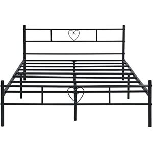 FetiNes Lit Double Cadre de lit en métal pour Matelas de 140 x 200 cm, avec Tête de Lit en Forme de Coeur et Grand Espace de Rangement pour Les Invité, Enfants ou Adultes, Noir - Publicité