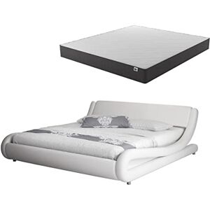 MB Muebles Bonitos Lit Double avec Matelas de 120x190cm   Lit Simili Cuir Moderne Alessia   Lit avec Sommier à Lattes   Couleur Blanc - Publicité