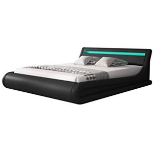 MB Muebles Bonitos Lit Coffre pour Matelas   Lit Adulte   150x190cm   Couleur Noir avec LED   Matériaux Bois et Simili Cuir   Coffre de Rangement   Modèle Parisina - Publicité