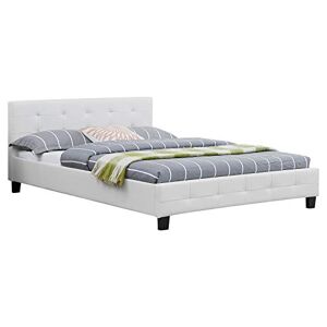 IDIMEX Lit Double pour Adulte Mathieu Couchage 140 x 190 cm avec sommier 2 Places / 2 Personnes, tête et Pied de lit capitonnés, revêtement synthétique Blanc - Publicité