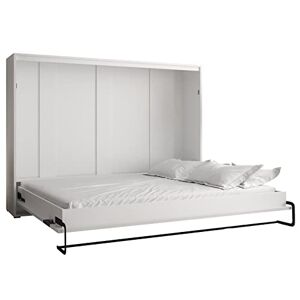 ABIKSMEBLE Lit dans l'armoire Home 160x200 cm Horizontal, Lit escamotable, Lit pour Chambre à Coucher, Chambre de Jeunes, Modern Design (Blanc Mat + Chêne Artisan) - Publicité