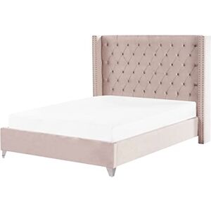 Beliani Sommier à Lattes Double 160 x 200 cm en Velours Rose Tête de Lit Chesterfield Lubbon - Publicité