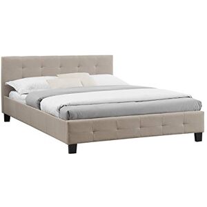 IDIMEX Lit Double pour Adulte Mathieu Couchage 140 x 190 cm avec sommier 2 Places / 2 Personnes, tête et Pied de lit capitonnés, revêtement en Tissu Beige - Publicité