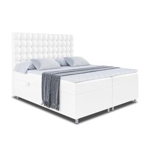 ALTDECOR Lit boxspring avec Matelas à Ressorts ensachés H4 (20 cm de Hauteur) surmatelas (4 cm de Hauteur), lit adute rembourré avec tête de lit et Rangement VIONE 200x200 Blanc - Publicité