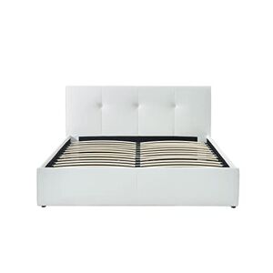 BAÏTA Lit Coffre SEGURO Simili Blanc 160x200 sommier Inclus - Publicité