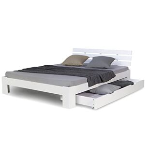 Homestyle4u 2249 Lit double avec coffre de lit, sommier à lattes en pin massif Blanc 140 x 200 cm - Publicité