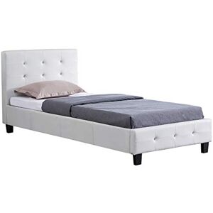 IDIMEX Lit Simple pour Adulte ou Enfant TICO Couchage 90 x 190 cm avec sommier 1 Place / 1 Personne, tête et Pied de lit capitonnés avec Strass, revêtement synthétique Blanc - Publicité