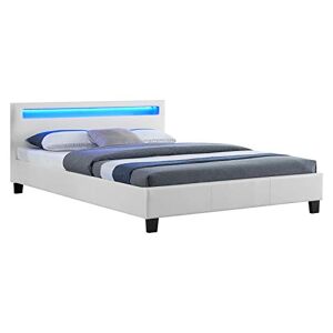 IDIMEX Lit LED Double 140x190 cm avec sommier, tête de lit Confortable, lit 1 Place revêtement synthétique Blanc, Pinot - Publicité