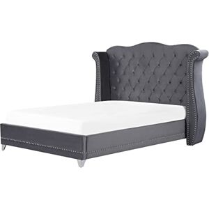 Beliani Lit Double Capitonné Type Chesterfield en Velours Gris avec Haute Tête de Lit Boutonnée 180 x 200 cm avec Sommier pour Chambre Glamour Vintage - Publicité