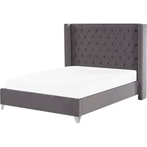 Beliani Lit Double en Velours Gris 160 x 200 cm avec Haute Tête de Lit Chesterfield pour Chambre au Style Moderne ou Glamour - Publicité