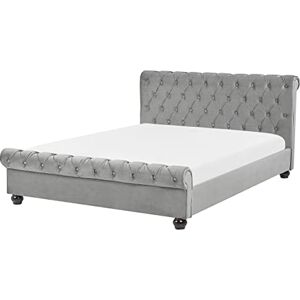 Beliani Lit Double Chesterfield en Velours Gris Clair 160 x 200 cm Confortable avec Tendance Glamour pour Chambre Moderne ou Classique - Publicité