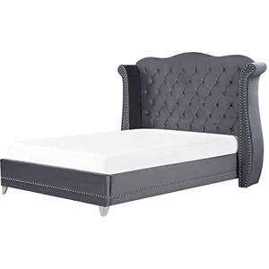 Beliani Lit Double Capitonné Type Chesterfield en Velours Gris avec Haute Tête de Lit Boutonnée 160 x 200 cm avec Sommier pour Chambre Glamour Vintage - Publicité