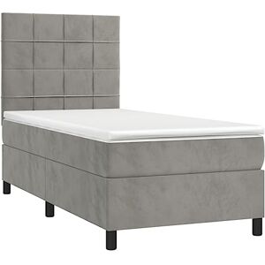 vidaXL Lit à Sommier Tapissier et Matelas Rembourré Matelas de Lit Adulte Lit Simple Meuble de Chambre à Coucher Gris Clair 90x190 cm Velours - Publicité