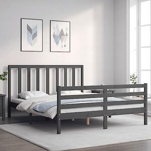 TEKEET Cadre de lit avec tête de lit en bois massif gris 160 x 200 cm - Publicité