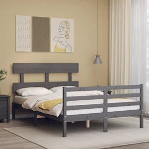 CBLDF Cadre de lit avec tête de lit double en bois massif gris - Publicité