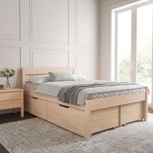 Hansales Lit 160x200 cm en Bois Massif avec tête de lit Cadre de Lit Haut Anu Scandi Style avec Lattes INCL. 4 tiroirs de Rangement Couleur Naturelle Supporte 350 kg - Publicité