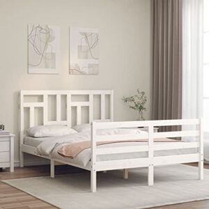 TECHPO Cadre de lit avec tête de lit en bois massif blanc 120 x 200 cm - Publicité