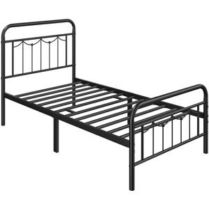 Yaheetech Lot de 2 Structures de lit Simple en Fer forgé tête Haute pour Chambre à Coucher, 12 Lattes métalliques, Design incurvé, Salon, Coins arrondis, Noir 90 x 190 cm - Publicité