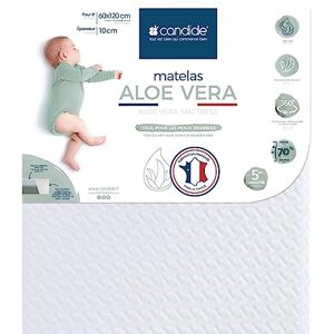 Candide Matelas Bébé 60x120x10cm Aloé Vera Idéal Peaux Sensibles Limites Les Risques D'allergies Déhoussable à 360° Ferme Mousse Densité 20kg/m3 Fabriqué en France Garantie 5 Ans - Publicité