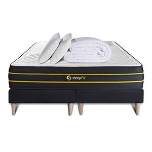 Sleepfit Pack Matelas Ultra 160x200 + Double sommiers Noir 80x200 + Couette + 2 oreillers   Epaisseur : 26 cm   Confort : Equilibre - Publicité
