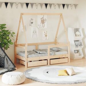 Cosisti Lit Enfant 70x140 avec Rangement lit cabane Enfant 70x140 avec tiroir lit 70x140 Lit pour Enfant Lit Simple avec Tiroirs Bois de pin massif-Naturel-70 x 140 cm - Publicité