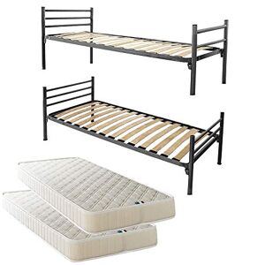 Filoben-com 2 Lits orthopédiques modulaires métal 80x190 cm (Noir + 2 Matelas) - Publicité