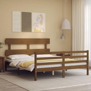 TECHPO Nice Beds & Accessories Cadre de lit avec tête de lit en bois massif Marron miel King Size - Publicité