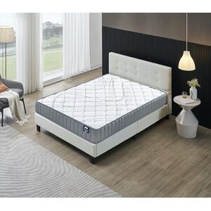 sensoreve Ensemble Matelas + Sommier & tête de lit capitonnée (140 x 190cm) Matelas Sirius Latex Naturel d’épaisseur 16cm + Lit Stable & Robuste, revêtement synthétique Blanc - Publicité