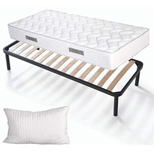 EVERGREENWEB MATERASSI & BEDS EVERGREENWEB – Kit Lit Complet Simple 90x190 cm Sommier et Matelas Haut 19cm avec Coussin memorie de Forme Gratuit. Ensembles Matelas et sommiers Composè: Matelas Mousse + sommier Cadre avec 4 Pieds. Publicité