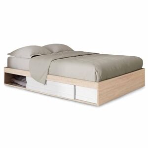 IDMarket Cadre de lit Salem avec rangements et sommier 140 x 190 cm Effet Bois et Blanc - Publicité