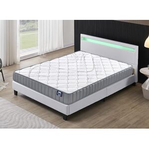 sensoreve Ensemble Matelas + Sommier & tête de lit LED (140 x 190cm) Matelas Latex Naturel d’épaisseur 16cm + Lit Stable & Robuste, revêtement synthétique Blanc - Publicité