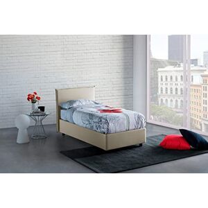 Talamo Italia Lit simple Claire, Lit conteneur avec revêtement en tissu, 100% Made in Italy, Ouverture frontale, avec matelas Cm 90x200 inclus, Beige - Publicité