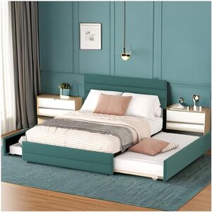 Hezezoiy Lit plate-forme 140 x 200 cm, avec lit gigogne pour deux personnes, avec deux tiroirs, lit double, lit simple (vert), WX000902 - Publicité