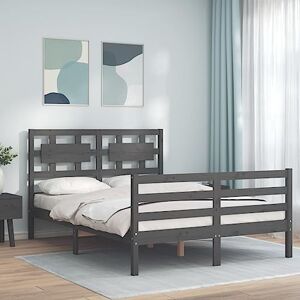 DCRAF Beds & Bed Frames Cadre de lit avec tête de lit Gris 140 x 190 cm Meuble en bois massif - Publicité