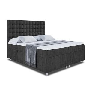 ALTDECOR Lit boxspring avec Matelas à Ressorts ensachés H4 (20 cm de Hauteur) surmatelas (4 cm de Hauteur), lit adute rembourré avec tête de lit et Rangement VIONE 200x200 Noir - Publicité