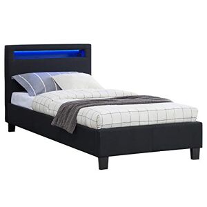IDIMEX Lit LED Simple 90x190 cm avec sommier, tête de lit Confortable, lit 1 Place revêtement en Tissu Noir, Molina - Publicité