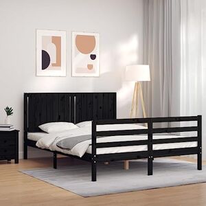 AJJHUUKI Home Outdoor AutresCadre de lit avec tête de lit Noir 160x200 cm Bois massif - Publicité