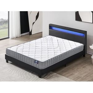 sensoreve Ensemble Matelas + Sommier & tête de lit LED (140 x 190cm) Matelas Latex Naturel d’épaisseur 16cm + Lit Stable & Robuste, revêtement synthétique Noir - Publicité