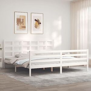 RAUGAJ Nice Beds & Accessories Cadre de lit avec tête de lit en bois massif Blanc 200 x 200 cm - Publicité