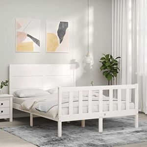 DCRAF Nice Beds & Accessories Cadre de lit avec tête de lit en bois massif Blanc 120 x 200 cm - Publicité