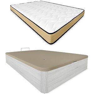 DUÉRMETE ONLINE Pack Matelas viscoélastique Aura réversible + sommier en Bois Rabattable Grande capacité, Polyuréthane, 135 x 190 - Publicité