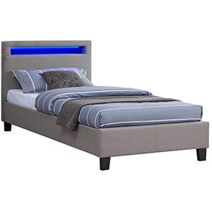 IDIMEX Lit LED Simple 90x190 cm avec sommier, tête de lit Confortable, lit 1 Place revêtement en Tissu Gris, Molina - Publicité