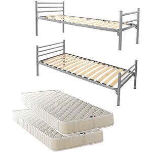 Filoben-com 2 Lit orthopédique modulaires superposé métal 80x190 cm (Argente + 2 Matelas) - Publicité