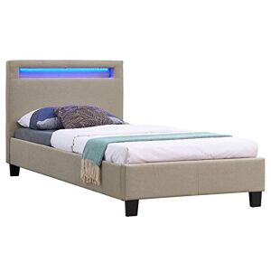 IDIMEX Lit LED Simple 90x190 cm avec sommier, tête de lit Confortable, lit 1 Place revêtement en Tissu Beige, Molina - Publicité