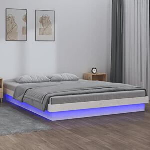 LARRYHOT Cadre de lit LED Blanc 120 x 190 cm Petit double bois massif, Lits et accessoires, Lits et cadres pour lits - Publicité