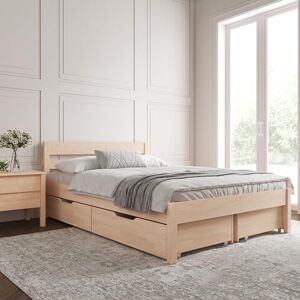 Hansales Lit 140x200 cm en Bois Massif avec tête de lit Cadre de Lit Külli Scandi Style avec Lattes INCL. 4 tiroirs de Rangement Couleur Naturelle Supporte 350 kg - Publicité