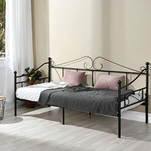 FetiNes Cadre de lit en Métal Canapé-Lit en Fer Forgé Lit Simple pour Enfant Adulte, 90x190cm Noir - Publicité